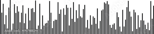 A minimalist representation of vertical black bars arranged in a rhythmic digital data pattern