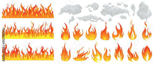 Fire Flame Smoke Icon Set