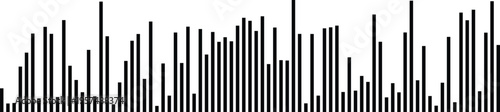A minimalist graphic display featuring a series of black vertical bars of varying heights