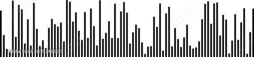 A minimalist graphic display of vertical black bars representing abstract data visualization