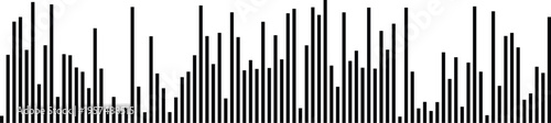 A minimalist black and white bar chart illustration showing varying data height