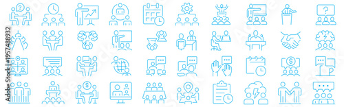 Business Teamwork Line Icon Set – Meeting, Collaboration, Leadership, Communication Outline Icons Collection”