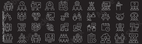 Business Teamwork Line Icon Set – Meeting, Collaboration, Leadership, Communication Outline Icons Collection”