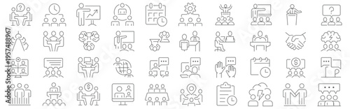 Business Teamwork Line Icon Set – Meeting, Collaboration, Leadership, Communication Outline Icons Collection”