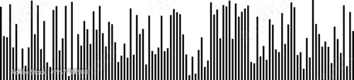 A minimalist graphic representation of black vertical bars of varying heights on a white background