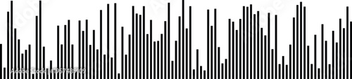 A minimalist black and white abstract bar chart showing variable data frequency