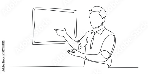 Continuous Line Drawing of a Teacher Presenting at a Whiteboard