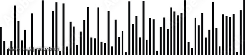 A minimalist graphic display of vertical black bars representing fluctuating data levels