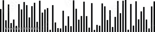 A minimalist graphic display featuring a series of black vertical bars of varying heights