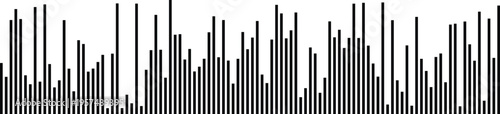 Abstract graphic visualization featuring a series of vertical black bars of varying heights