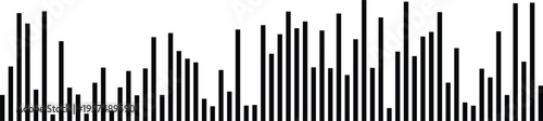 A minimalist graphic representation of vertical black bars with varying heights for data analysis