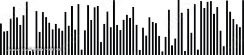 A minimalist graphic representation of vertical black bars of varying heights on a white background