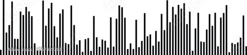 A minimalist black and white bar chart showing fluctuating data values in a linear visual sequence