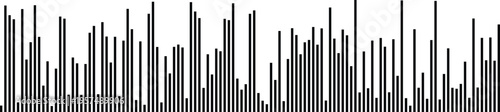 A minimalist graphic display featuring a series of black vertical bars of varying heights