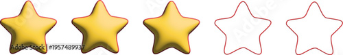 A five-star rating graphic with three glossy gold stars filled and two outlined stars