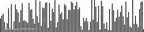 A minimalist black and white bar chart visual representing abstract data distribution patterns