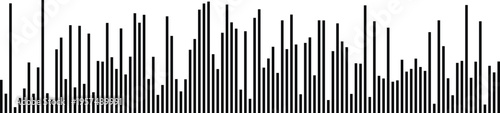 A minimalist graphic display featuring a series of black vertical bars of varying heights