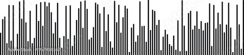 A minimalist black and white abstract bar chart showing varying heights of vertical lines