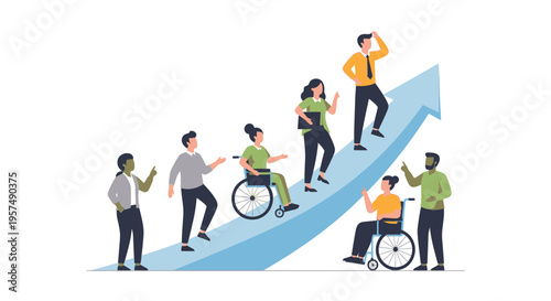 Diverse Professional Team Ascending Growth Arrow: Inclusive Business Success, Career Advancement, and Collaborative Progress