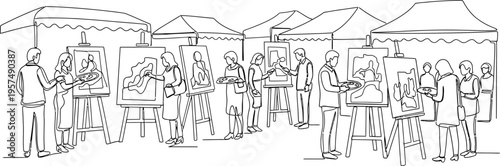 outdoor market crowd illustration