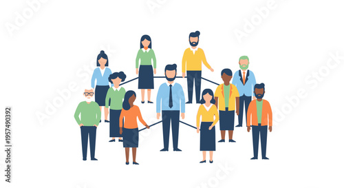 Global Business Team Network Illustration with Diverse Professionals Connected