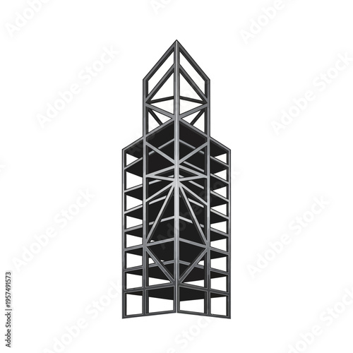 Modern Skyscraper Construction Framework Isolated White Background