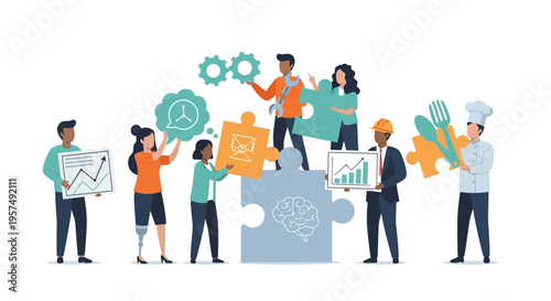 Diverse Business Team Collaborating on Puzzle for Strategic Growth and Innovation