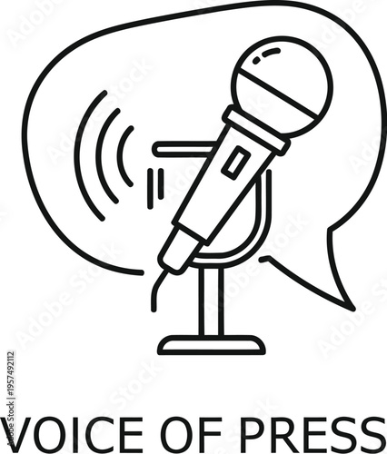 Voice of press icon featuring a microphone and sound waves