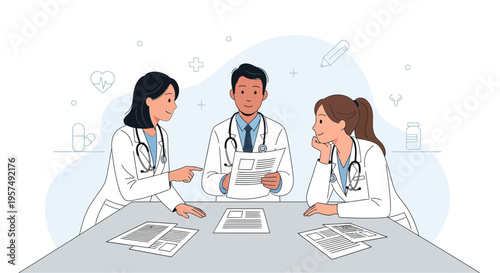 Medical Team Discussing Patient Chart at Meeting Table