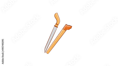 Vector Illustration of a Machete and Its Sheath on a White Background