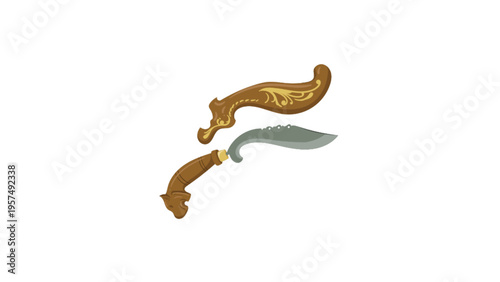 Traditional Indonesian Kujang Against a White Background