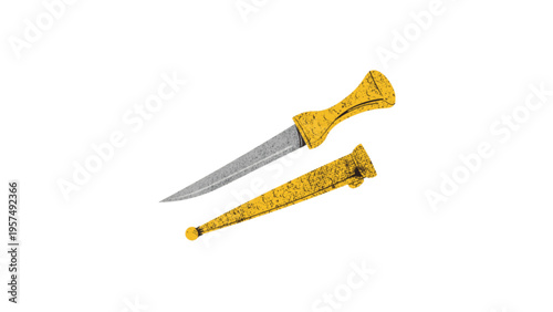 Vector Illustration of a Machete and Its Sheath on a White Background