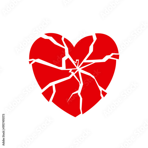 A red heart shape is shown with visible cracks across its surface. This design represents broken feelings or emotional pain. The heart is centered on a plain white background