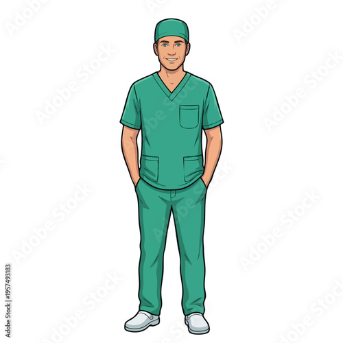Male healthcare worker in green scrubs portrait