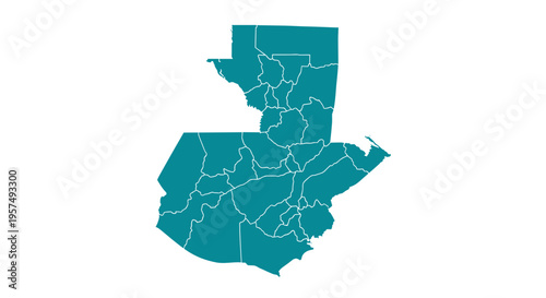 Teal map outline of guatemala divided into regions with internal borders on white