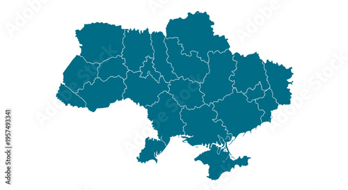 Teal outline map of ukraine divided into regions on white background vector