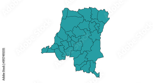 Teal outline map of democratic republic of congo with internal provincial borders
