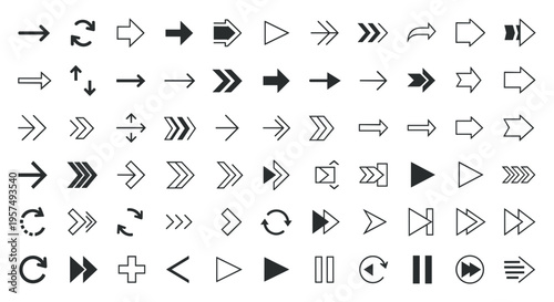 Collection of diverse arrow icons and symbols for navigation and directional