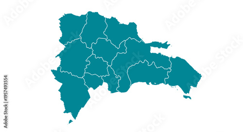 Teal dominican republic map outline divided into provinces isolated on white