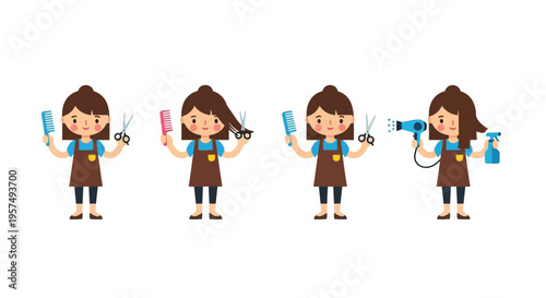 Hair Stylist Character Set Salon Cartoon Vector Illustrations Isolated on White Background