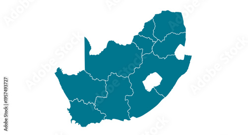 Teal south africa map outline with internal provincial borders on white background