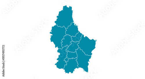 Teal outline map of luxembourg divided into regions on a white background
