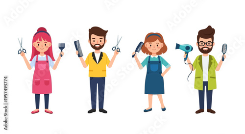 Hair Stylist Character Set Salon Cartoon Vector Illustrations Isolated on White Background