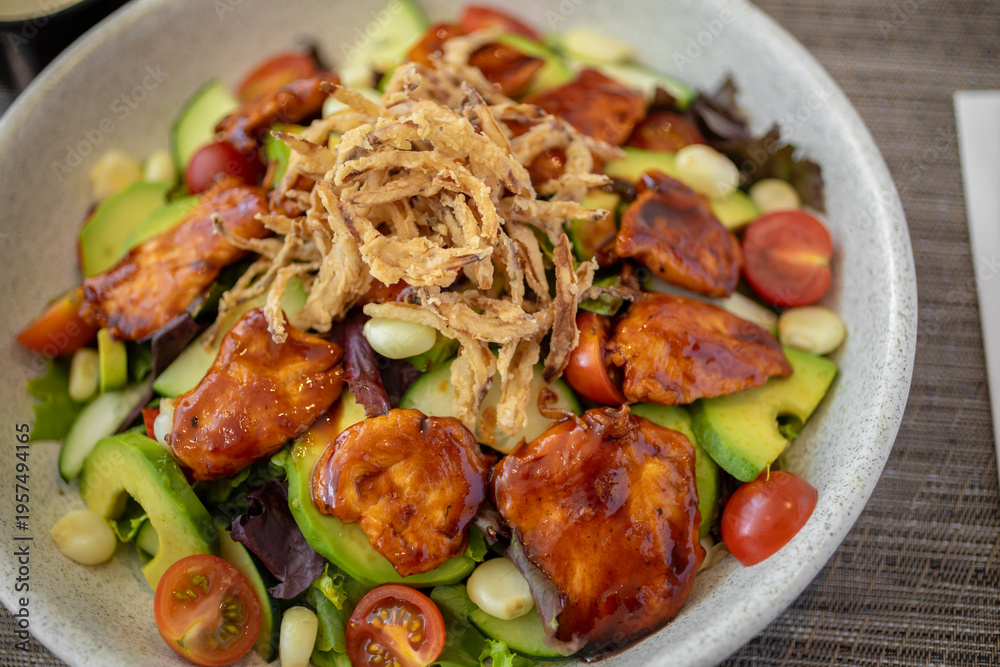 Fototapeta premium BBQ chicken salad, a typical dish of Peruvian cuisine