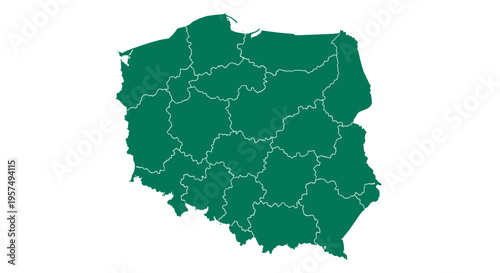 Green outline map of poland with regional divisions on white background national