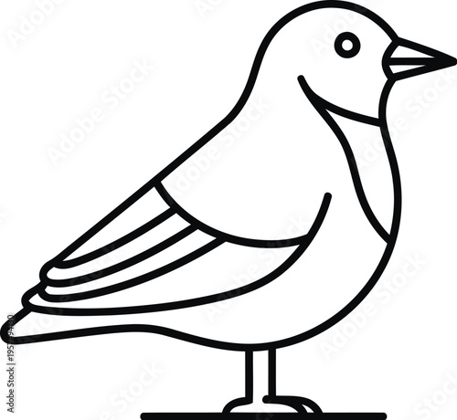 A stylized black and white line drawing of a standing bird with a slender beak