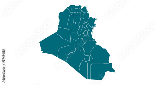 Teal map of iraq divided into administrative regions against a white background