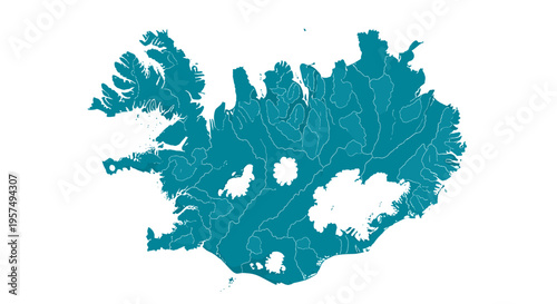Teal silhouette map of iceland with detailed topography lines on white background