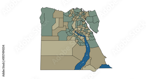 Stylized map of egypt showing administrative divisions and the nile river vector