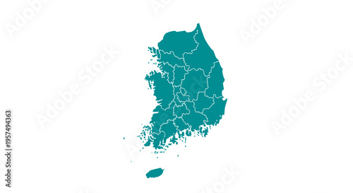 Teal map outline of south korea divided into administrative regions on white